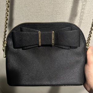 Betsey Johnson Bow Black Gold Chain Women's Satchel Handbag Crossbody Purse